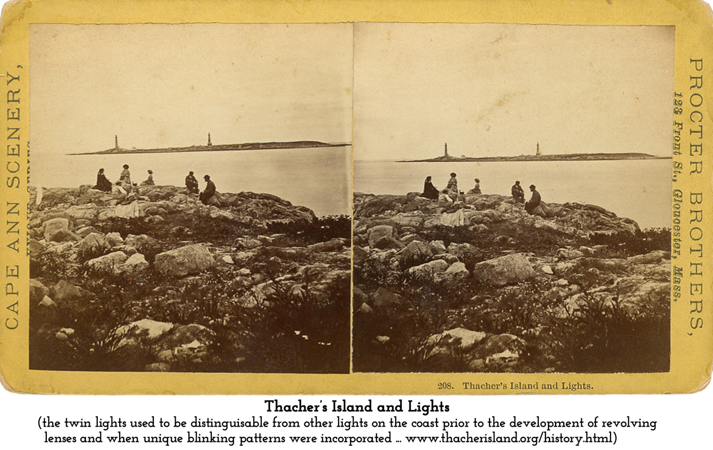 view of the twin lights on Thacher's Island