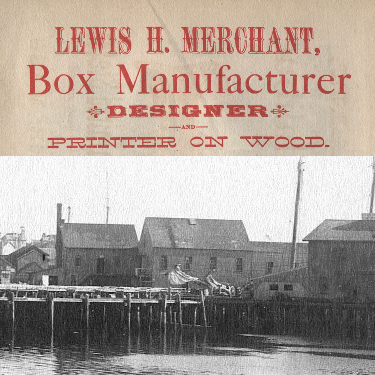 L.H. Merchant ad & view of buildings