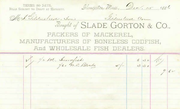 1886 Slade Gorton billhead